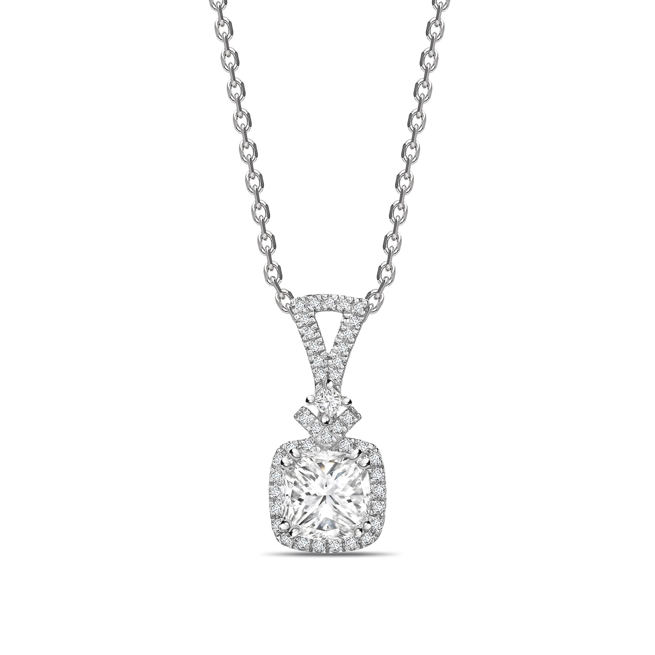 Modern Design Princess Shape Halo Diamond Necklace