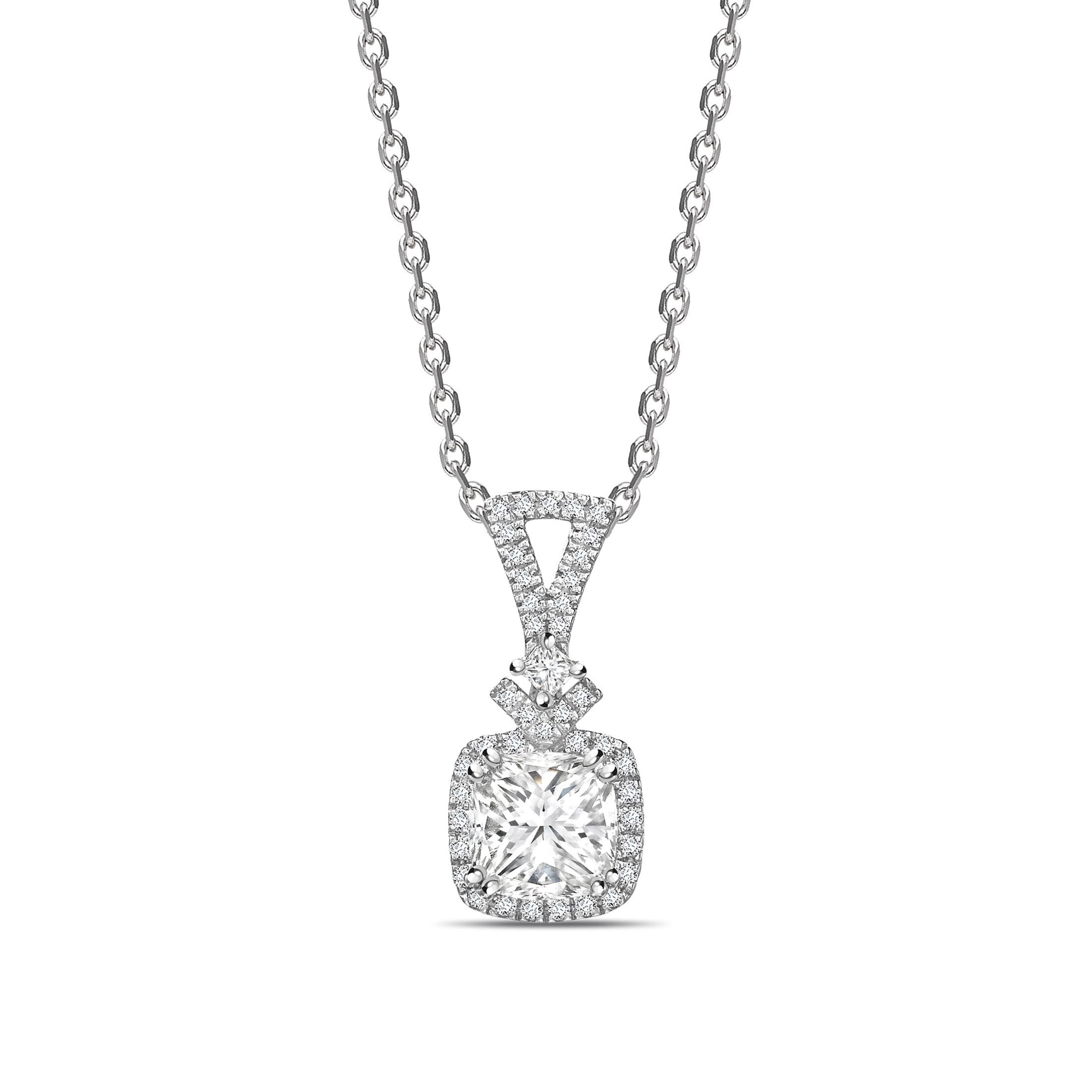 Buy Modern Design Princess Shape Halo Moissanite Necklace - Abelini