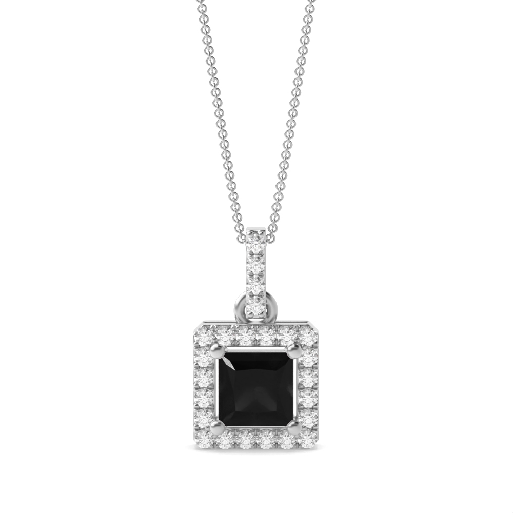 Classic Solitaire Princess Cut Black Diamond Solitaire Pendants Necklace