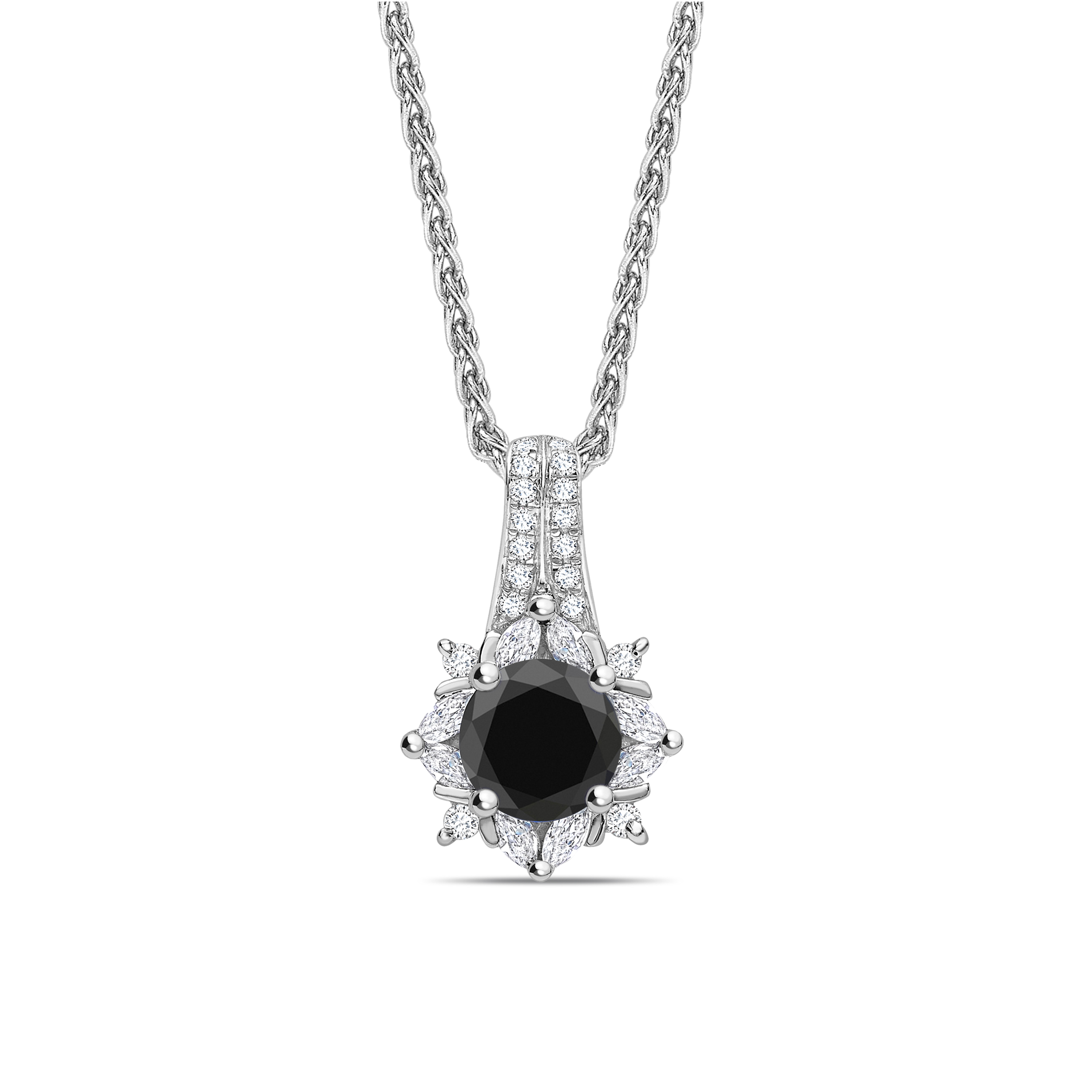 Sapphire Round Cut Halo Style Black Diamond Solitaire Pendants Necklace
