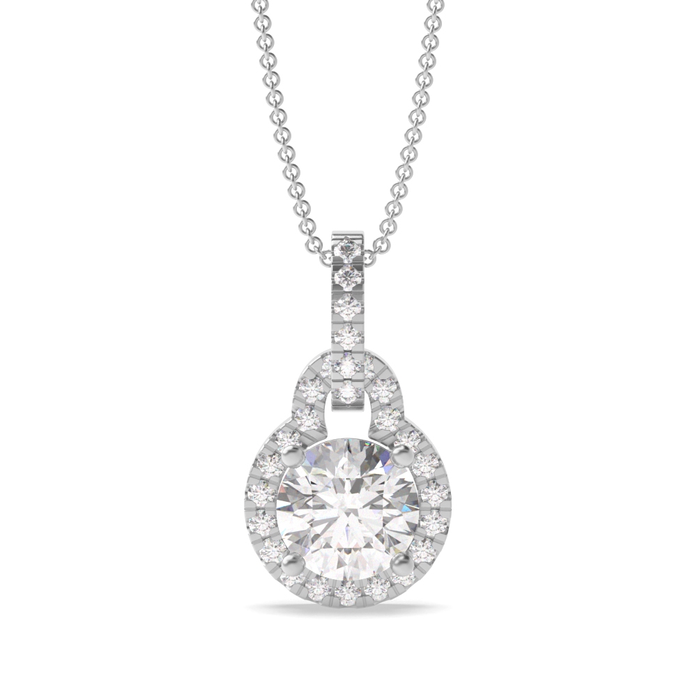 Lock Design Dangling Round Shape Halo Diamond Necklace