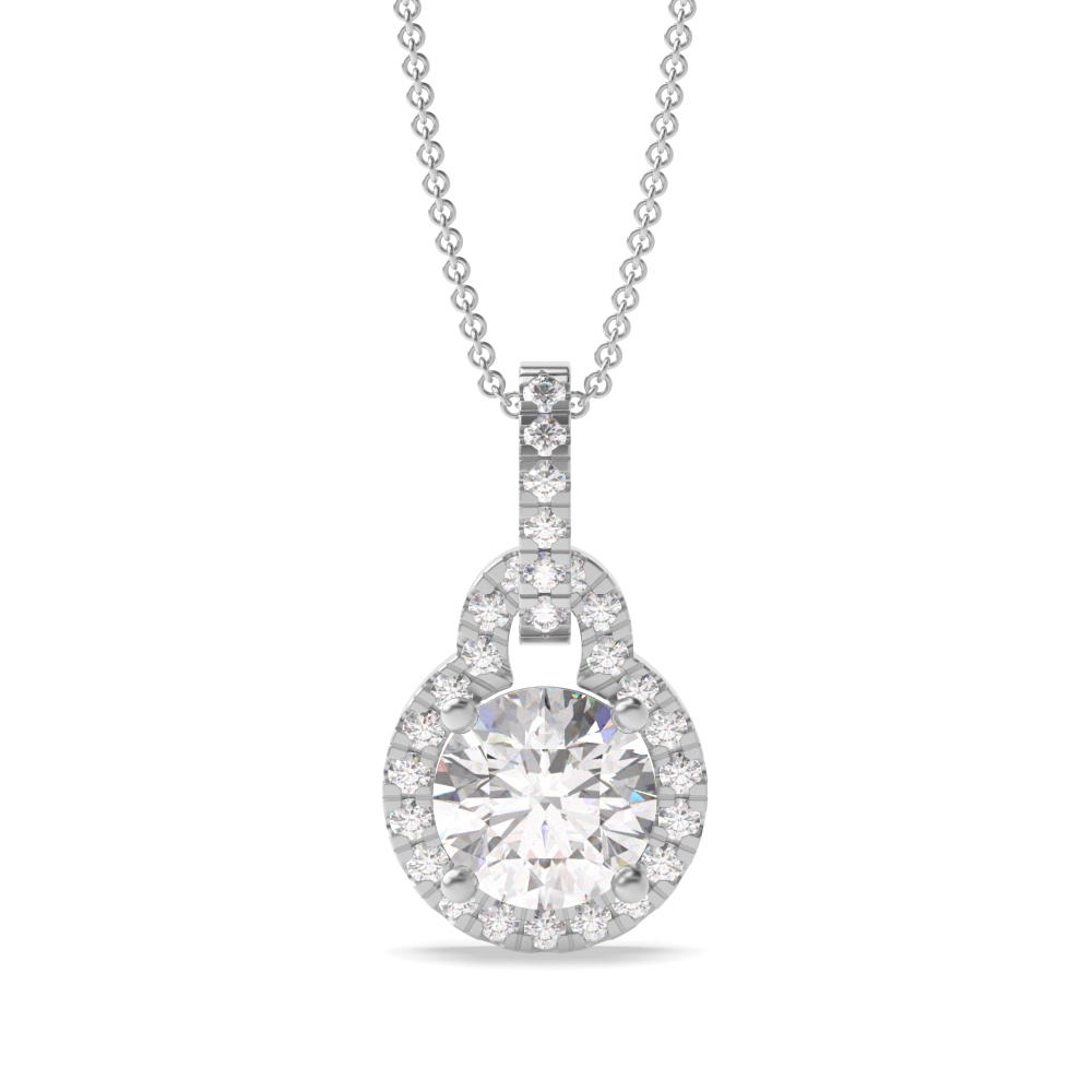 Lock Design Dangling Round Shape Halo Lab Grown Diamond Necklace