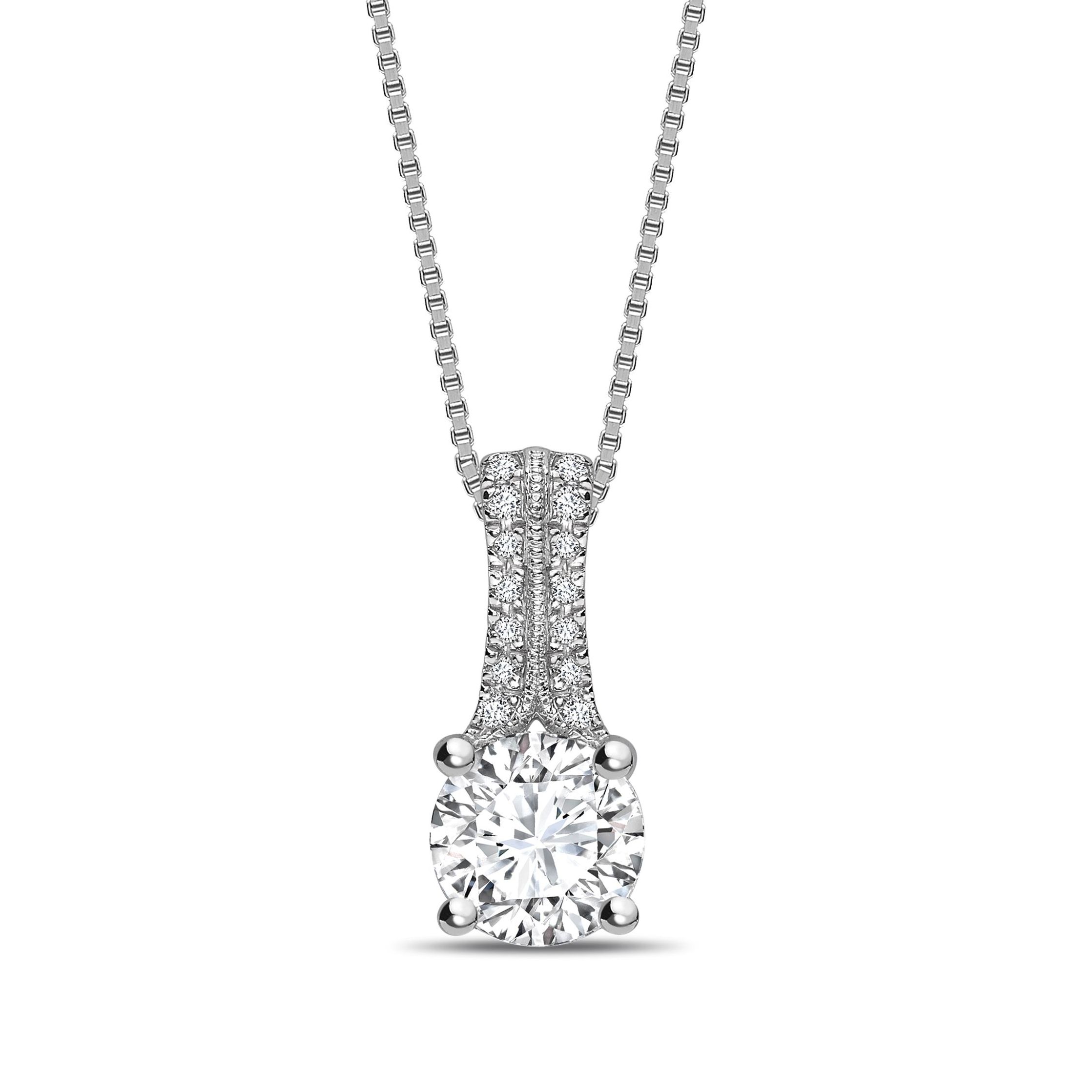 Two Diamond Set Bale Round Shape Solitaire Diamond Necklace
