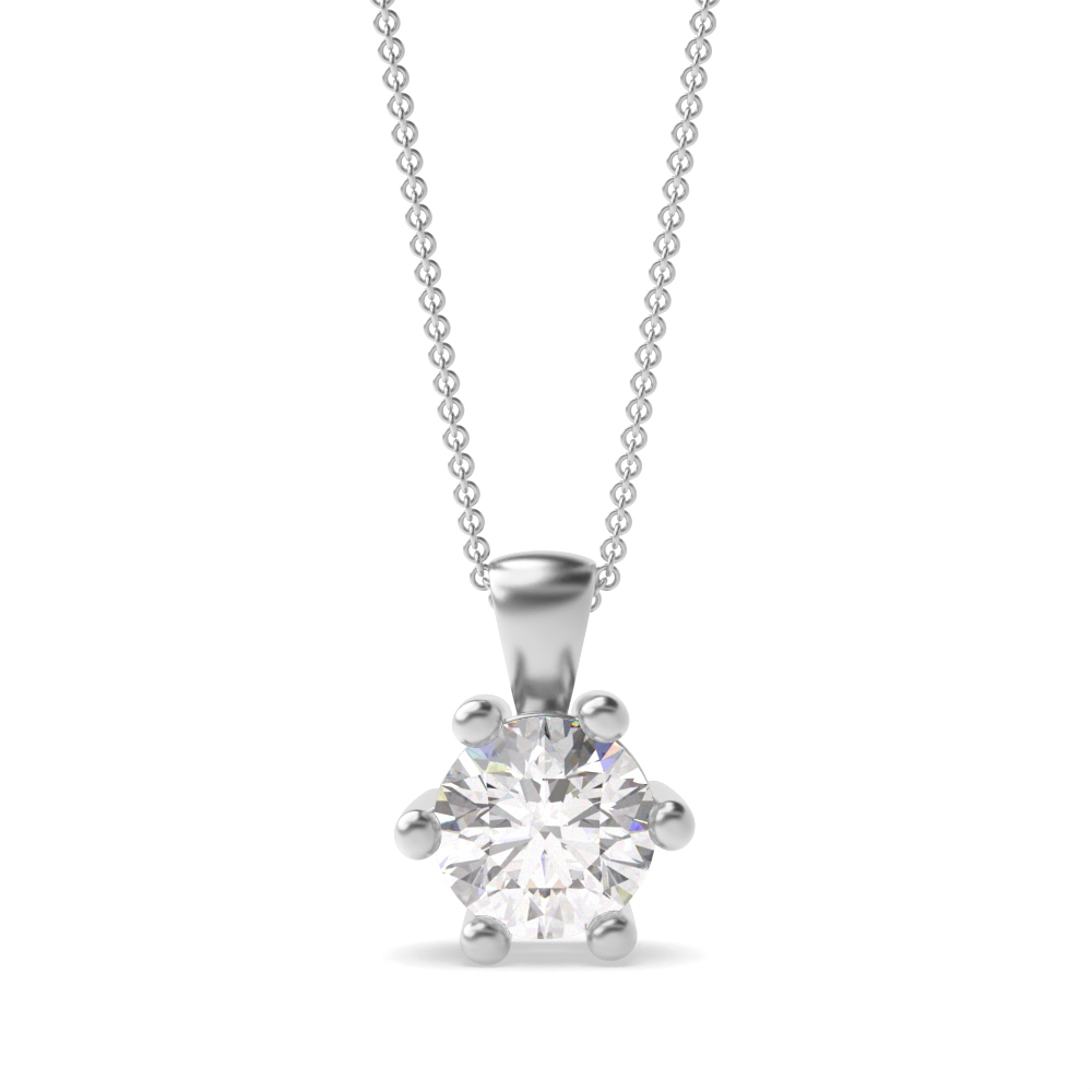 Open 6 Claws Round Shape Solitaire Diamond Necklace