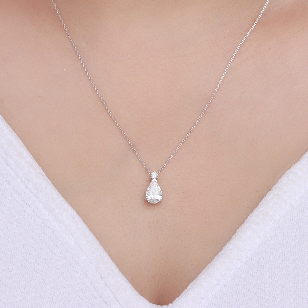 Prong Pear Modern Solitaire Pendant Necklace