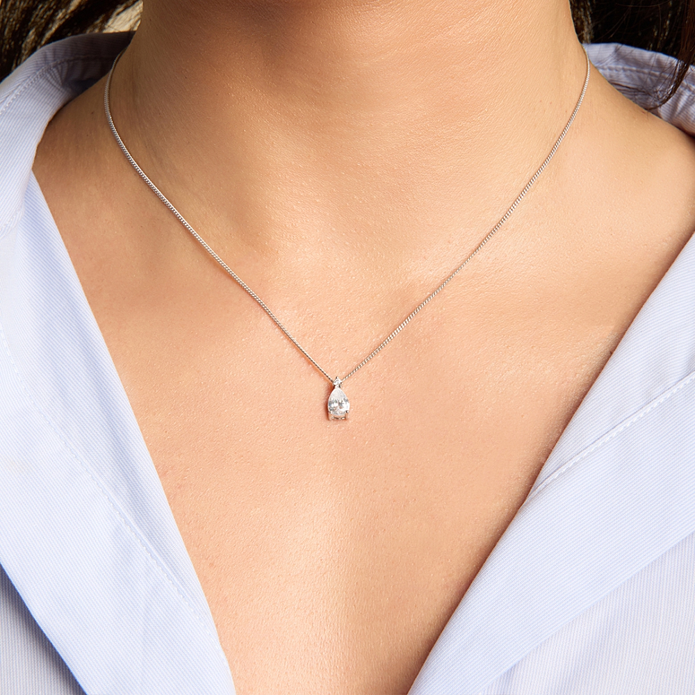 Prong Pear accent stone Solitaire Pendant Necklace