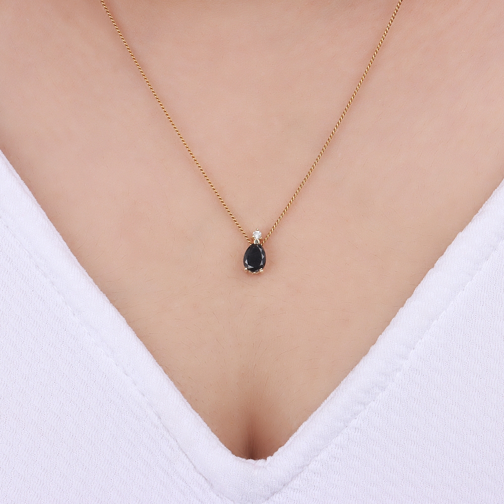 3 Prong Top accented Black Diamond Pendant Necklaces