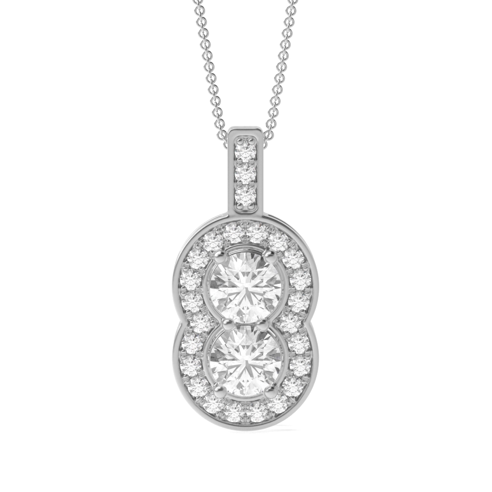 Peanut Style Two Diamond Round Shape Halo Diamond Necklace