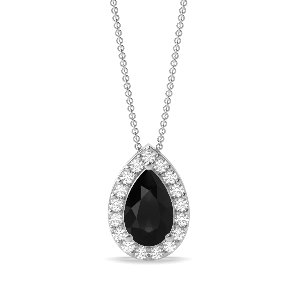 Pear Shape Halo Style Black Diamond Pendants & Necklace in