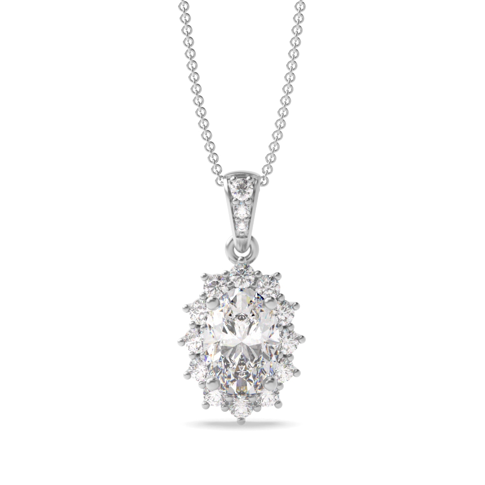 Star Halo Dangling Oval Shape Halo Moissanite Pendant Necklace