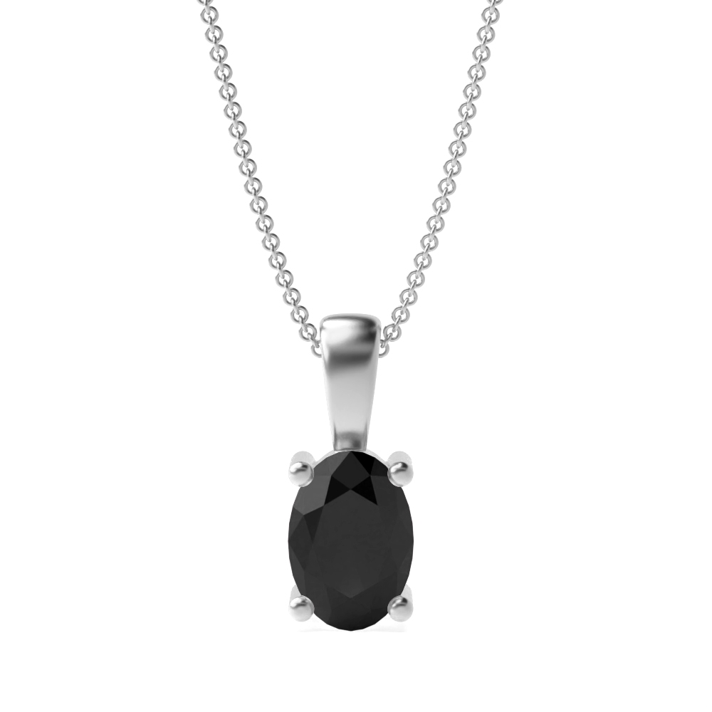 Oval Shape Popular Style Black Diamond Solitaire Pendants Necklace