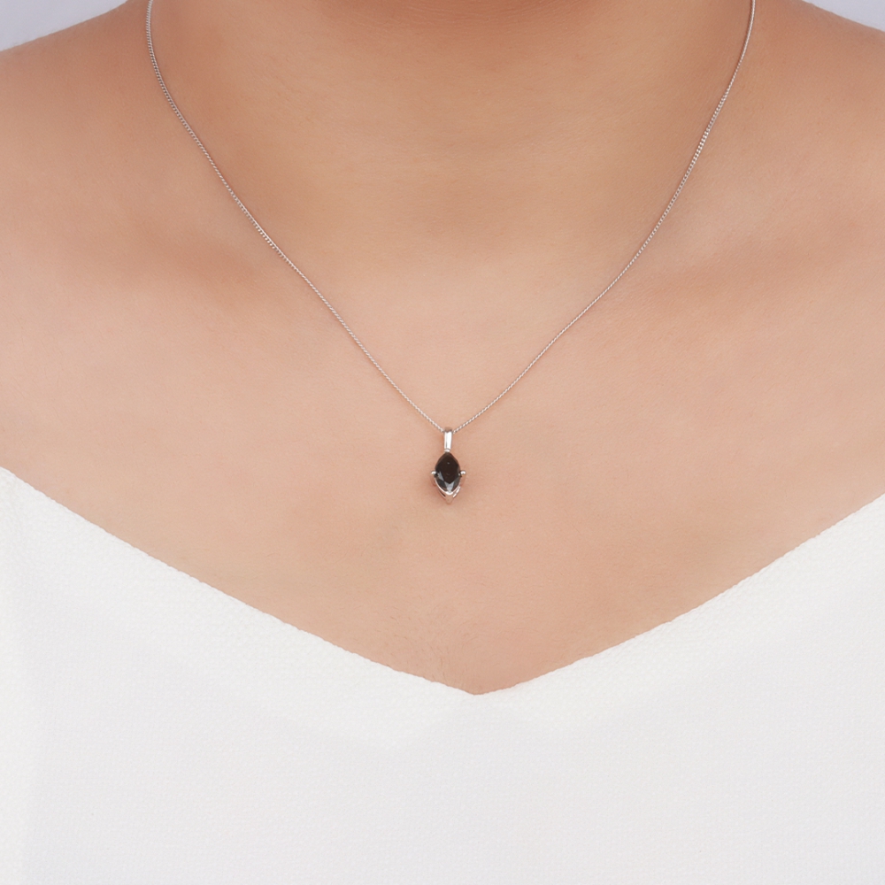 4 Prong Marquise Nebula Black Diamond Solitaire Pendant Necklace