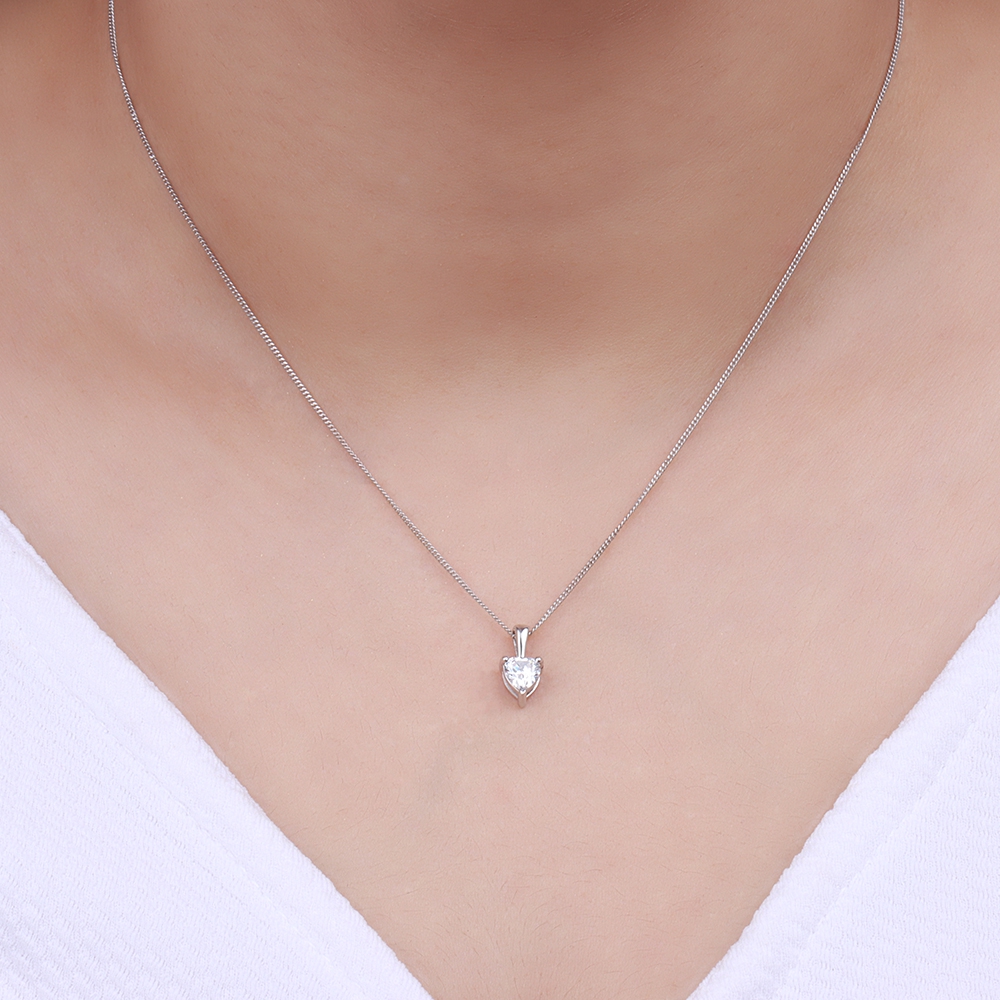 Prong Heart Silver Solitaire Pendant Necklace