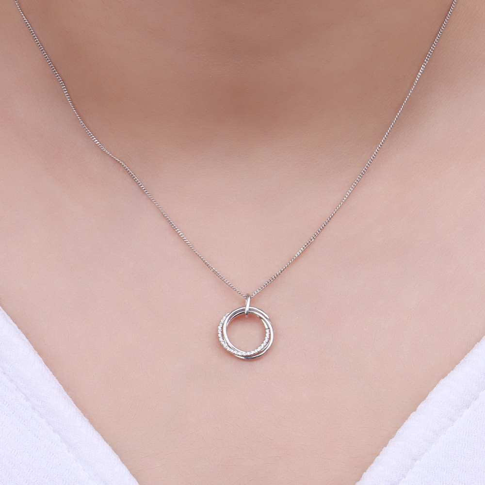 4 Prong Round Silver Open Circle Pendant Necklaces