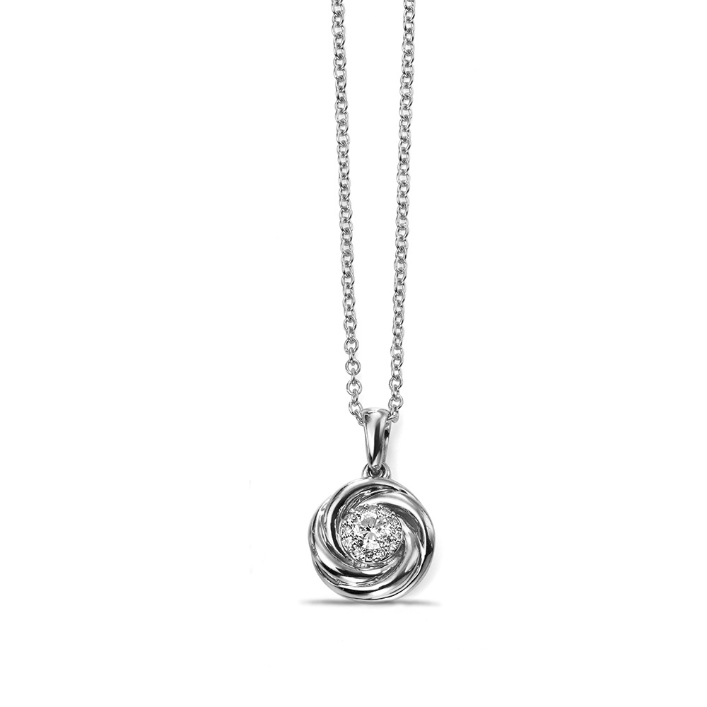 Pave Set Round Diamond Swirl Pendant Necklace (16mm  X 10mm)