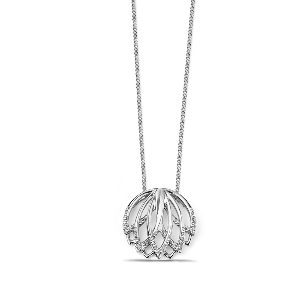 Lotus Style Designer Diamond Pendant Necklace (16mm X 16mm)