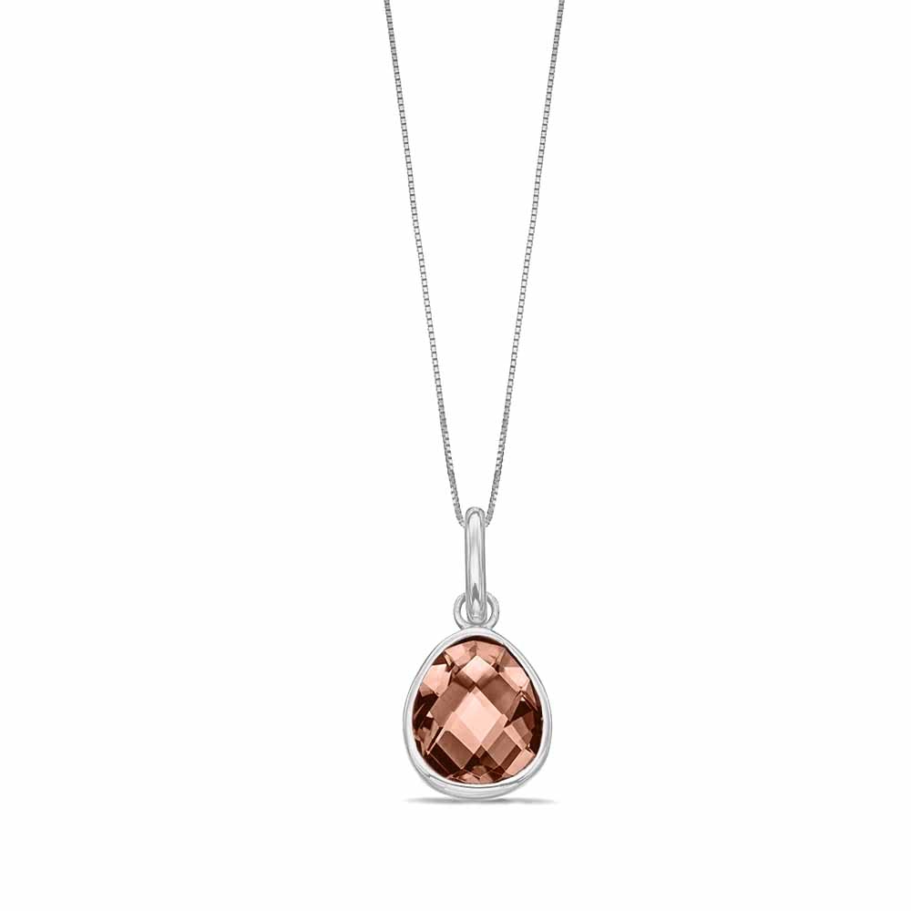 Smoky Slice and Polished Finish Solitaire Morganite Gemstone Pendant (25mm X 12mm)