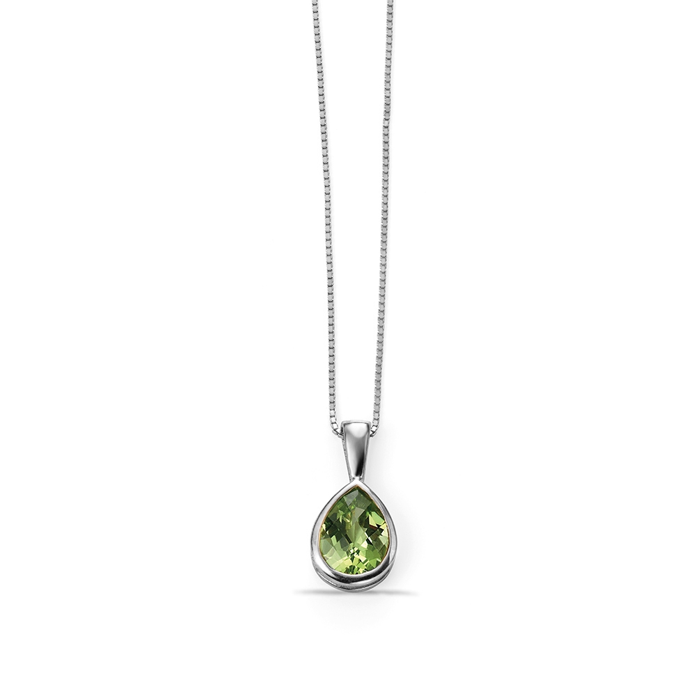 Peridot Checker Board Teardrop Solitaire Gemstone Pendant (17mm X 8mm)