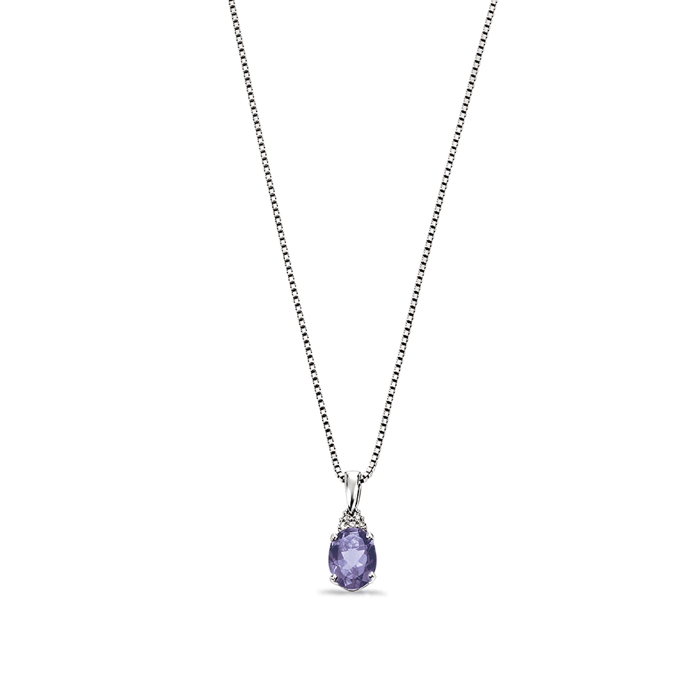 Platinum or Gold Diamond and Iolite Gemstone Pendant (16.5mm X 6mm)