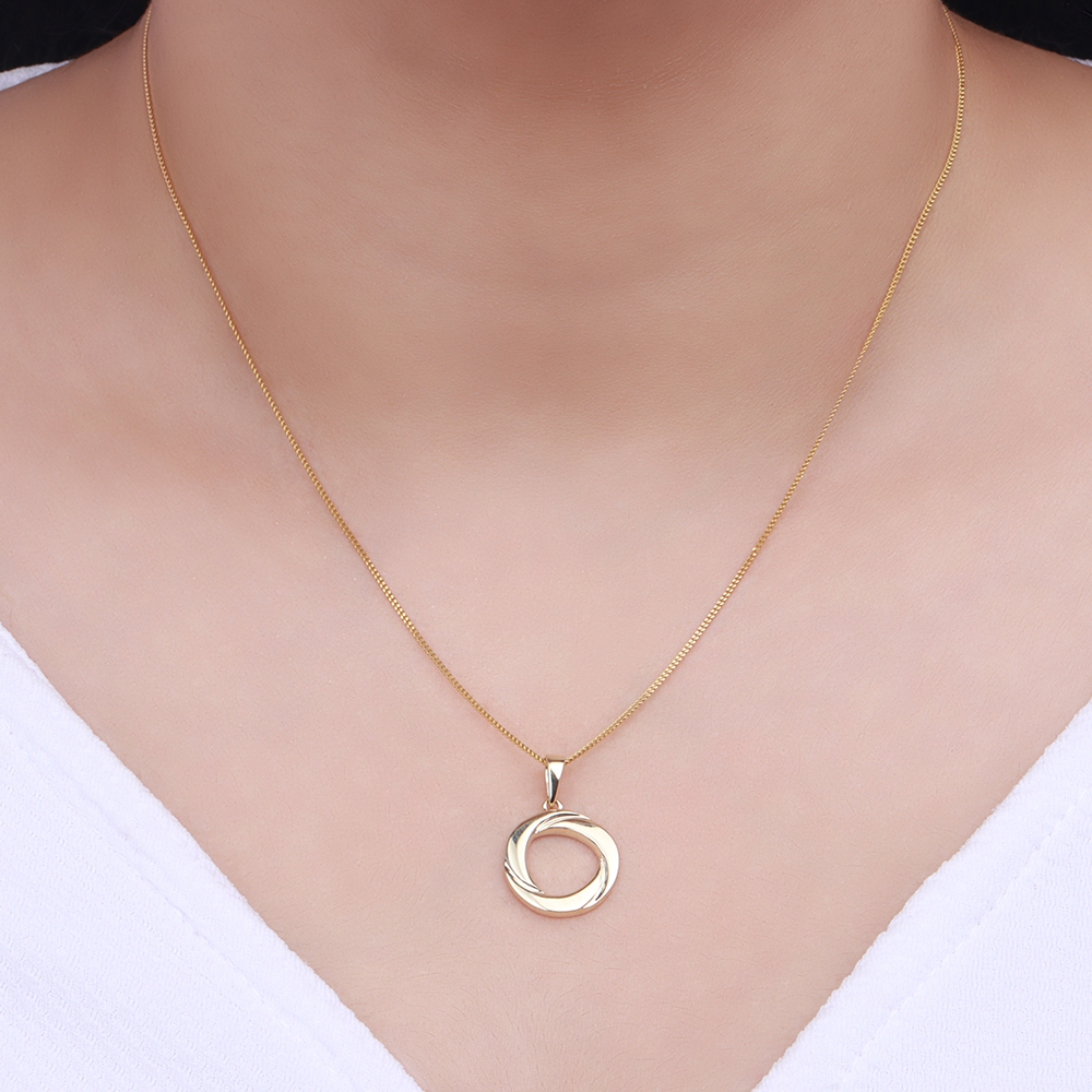 Yellow Gold Twisted Circle Designer Pendant Necklace