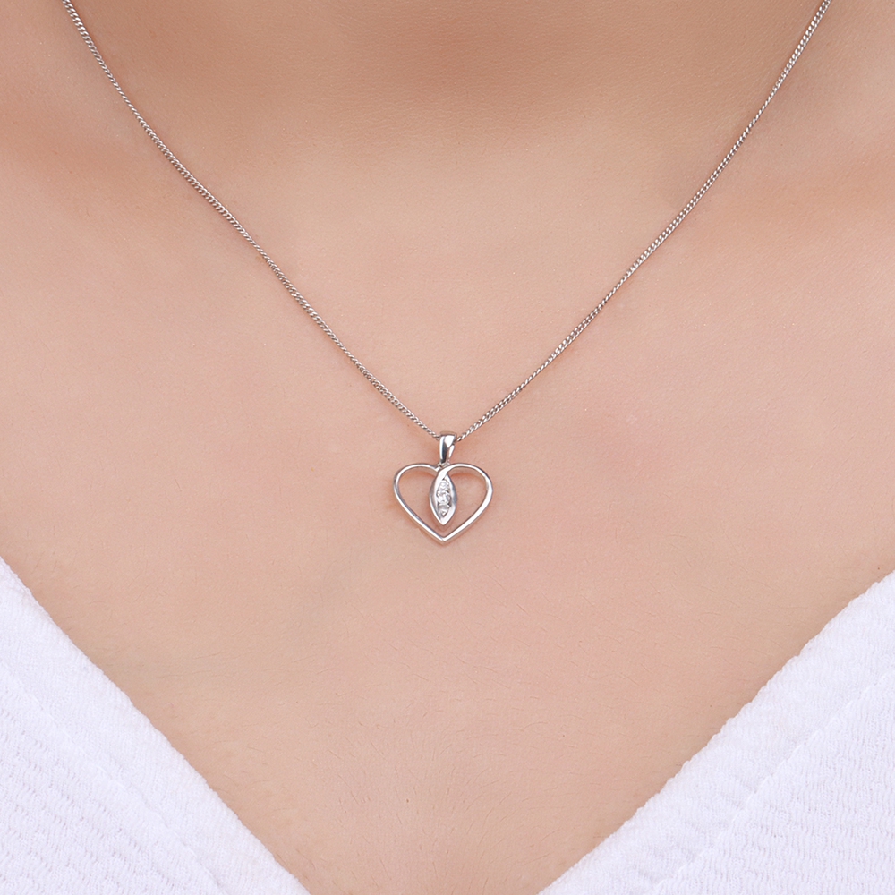 Channel Setting Round Rose Gold three stone Heart Pendant Necklace