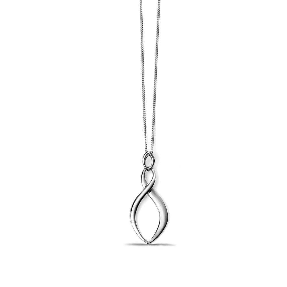 Plain Yellow and White Gold Twist Drop Pendant Necklace (33mm X 13mm)