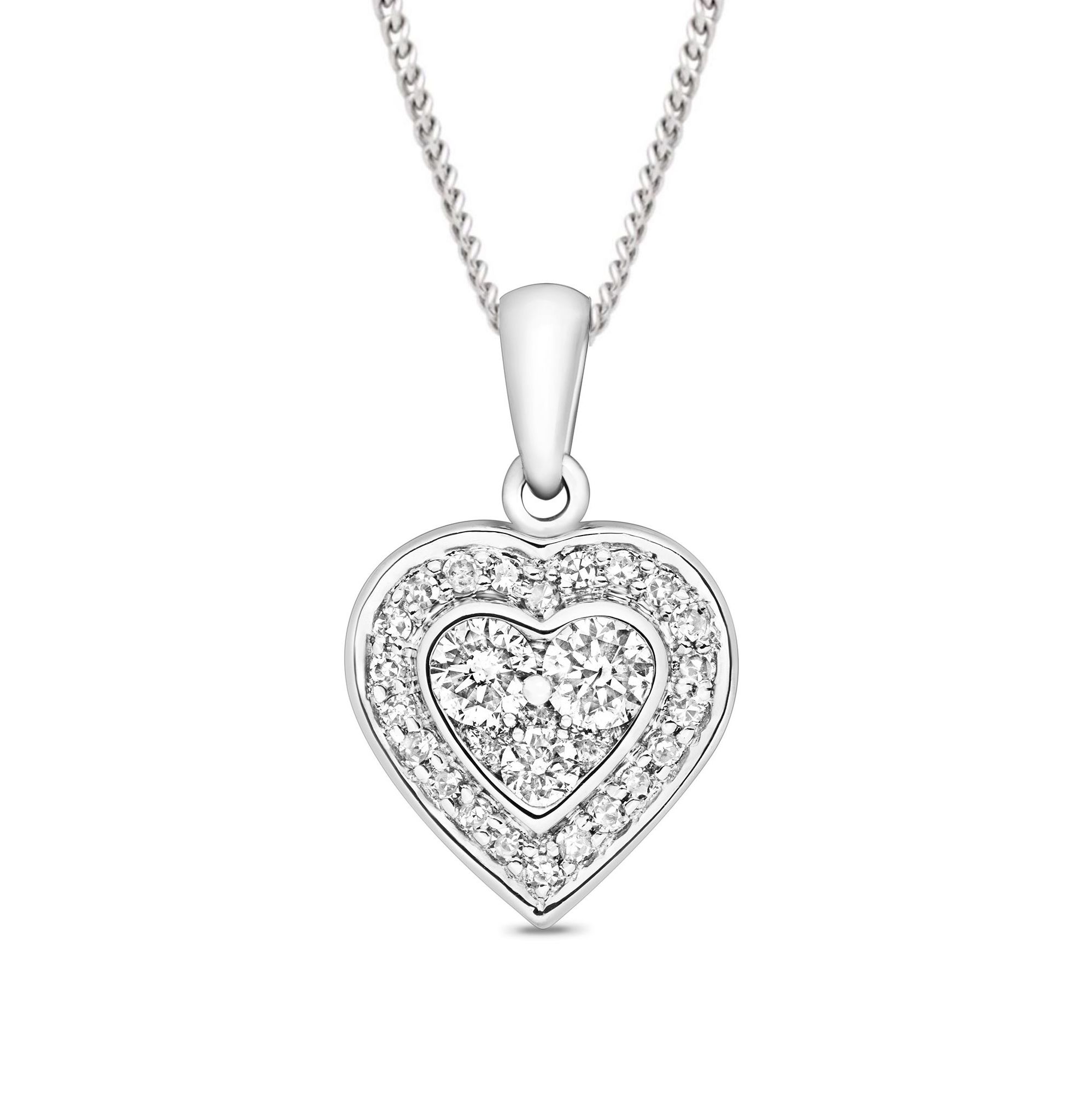 0.25 Carat Heart Shape Cluster Diamond Pendant Necklace For Women