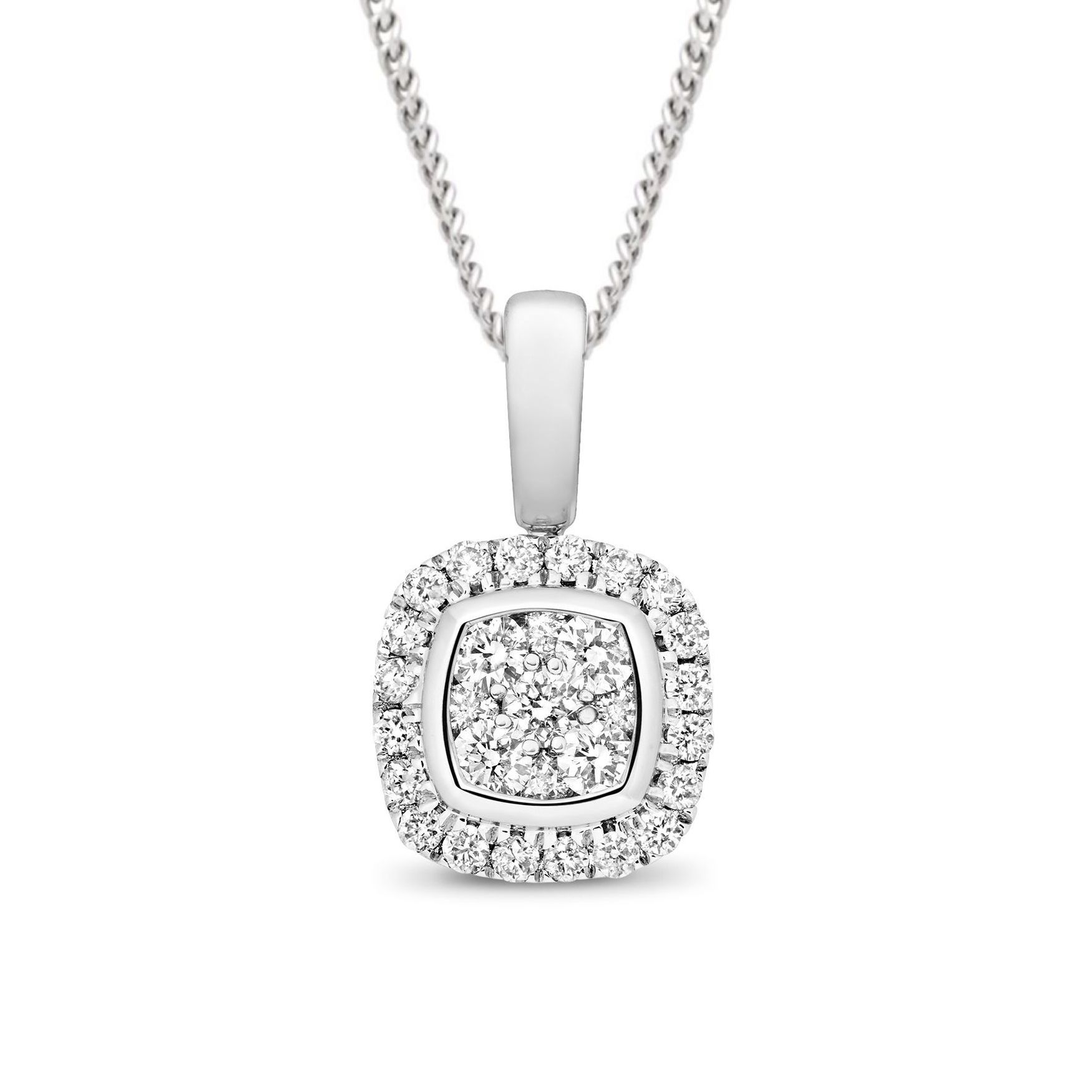 0.25 Carat Cushion Shape Cluster Solitaire Diamond Pendant Necklace for Women