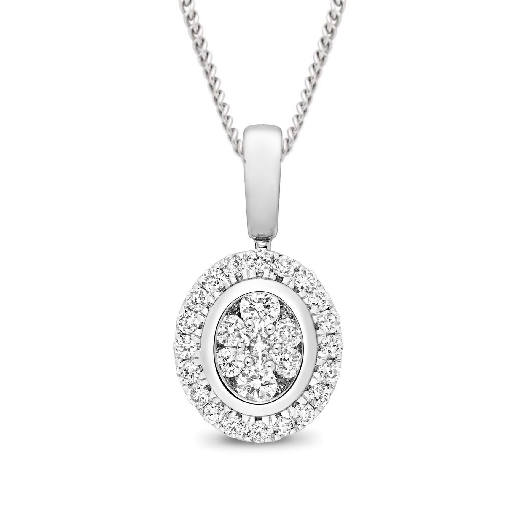 0.25 Carat Oval Shape Cluster Solitaire Diamond Pendant Necklace for Women