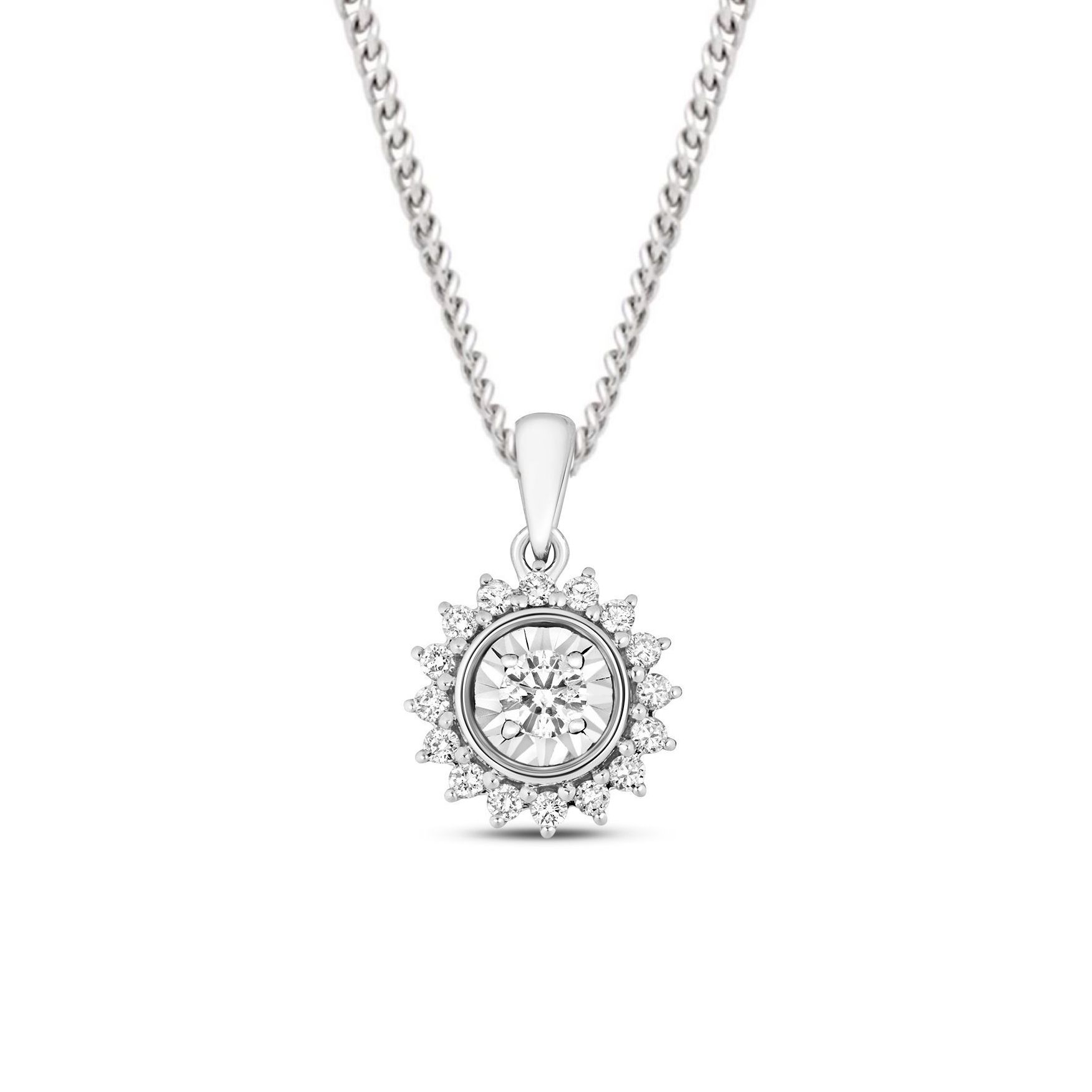0.19 Carat Cluster Solitaire Diamond Pendant Necklace
