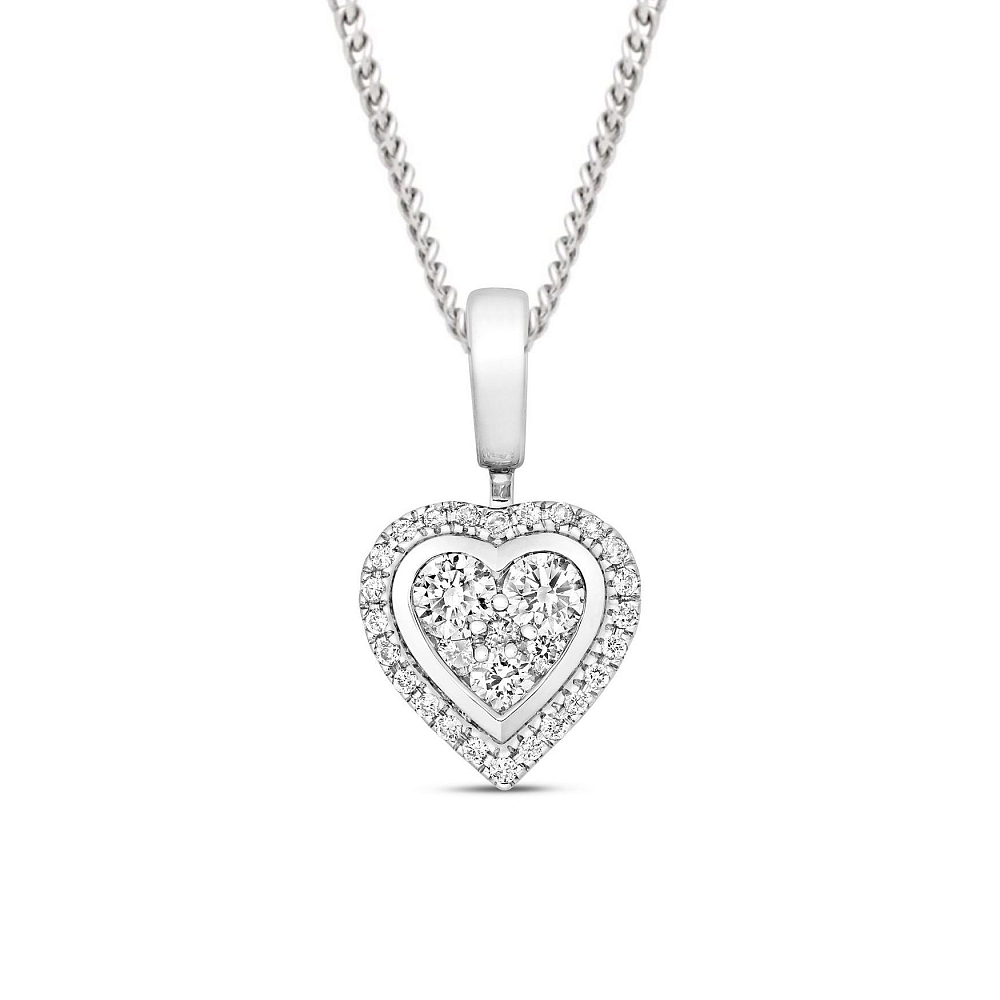 0.25 Carat Heart Shape Cluster Solitaire Diamond Pendant Necklace for Women