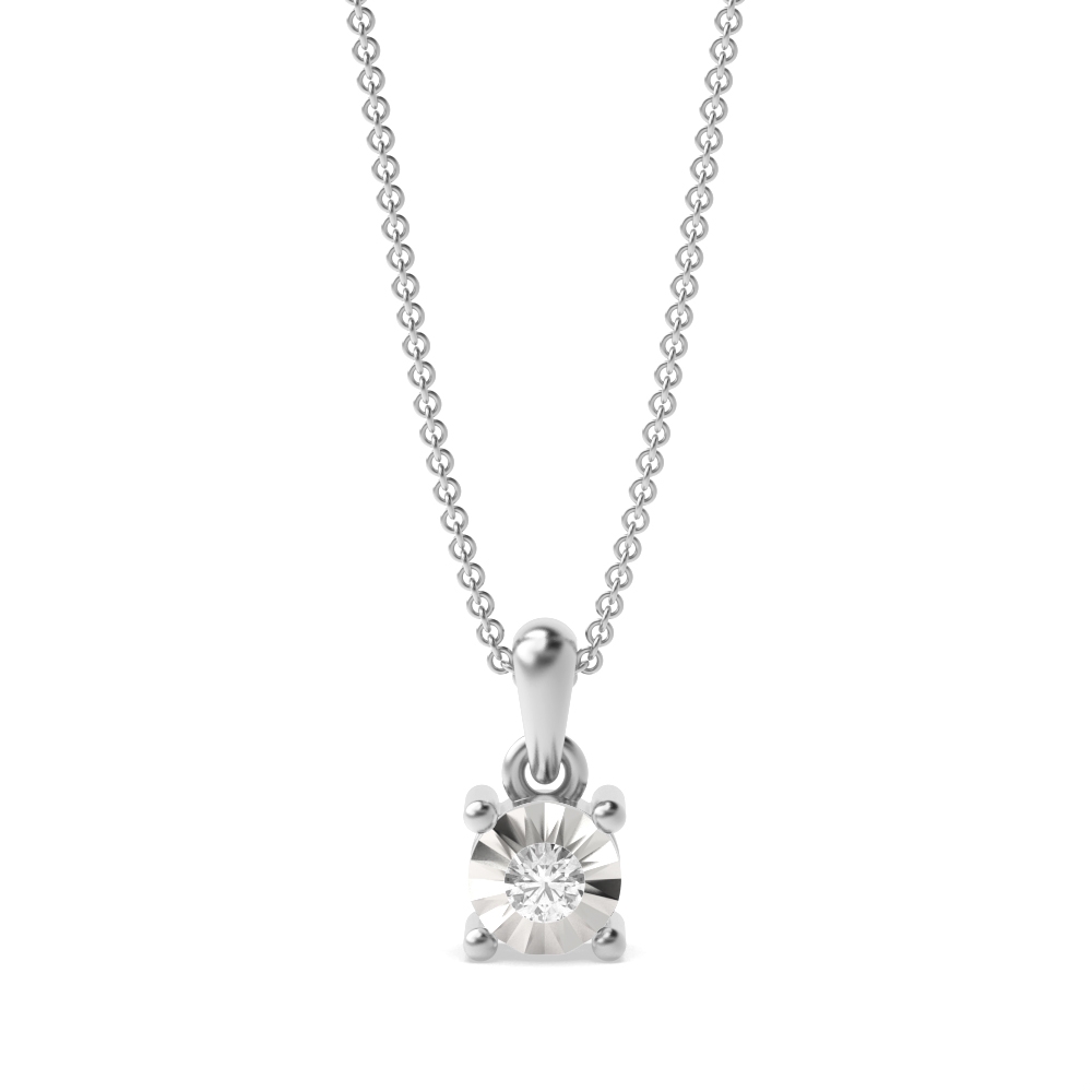 1/2 Look A Like Illusion Set Round Shape Solitaire Diamond Pendant Necklace