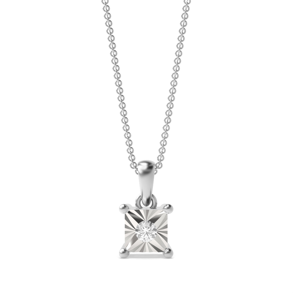 Look A Like Illusion Set Princess Cut Solitaire Diamond Pendant Necklace for Women