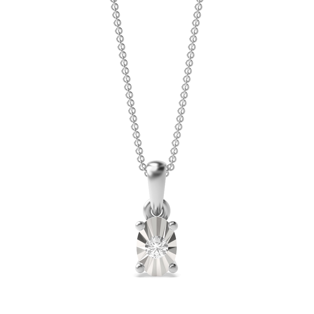 1/2 Look A Like Illusion Set Oval Shape Solitaire Diamond Pendant Necklace