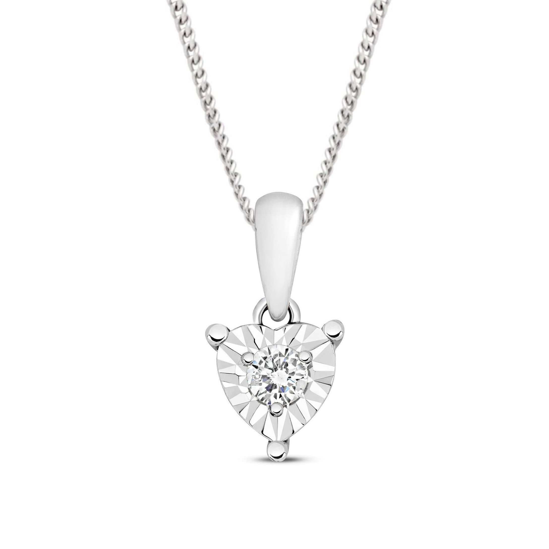 1/2 Look A Like Illusion Set Heart Shape Cluster Solitaire Diamond Pendant Necklace