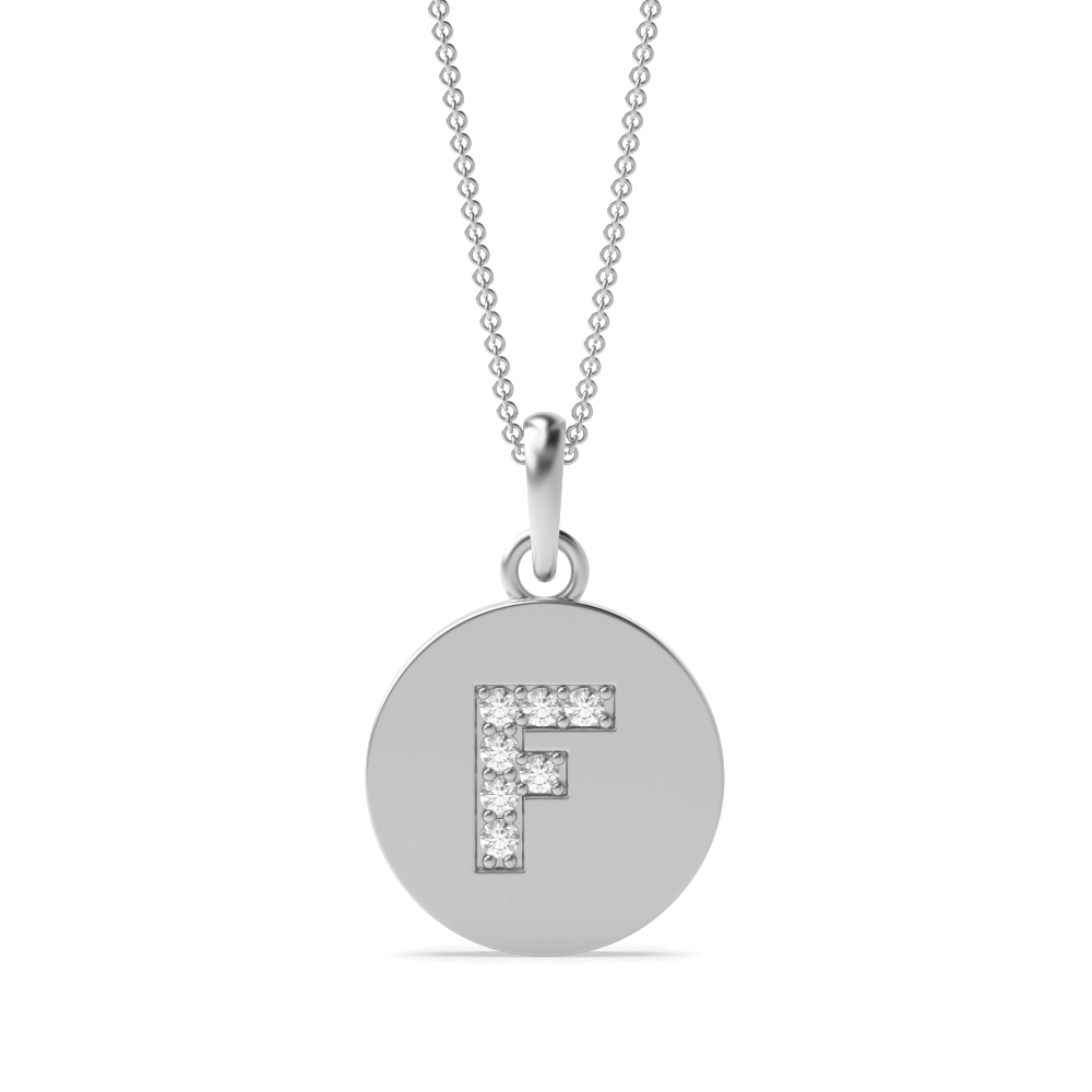 Disc 'F' Initial Name Moissanite Necklace (10mm X 15mm)
