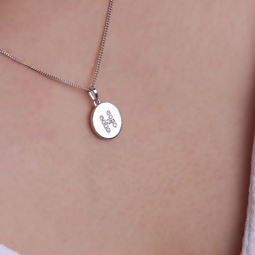 Pave Setting Round White Gold Initial Pendant Necklace