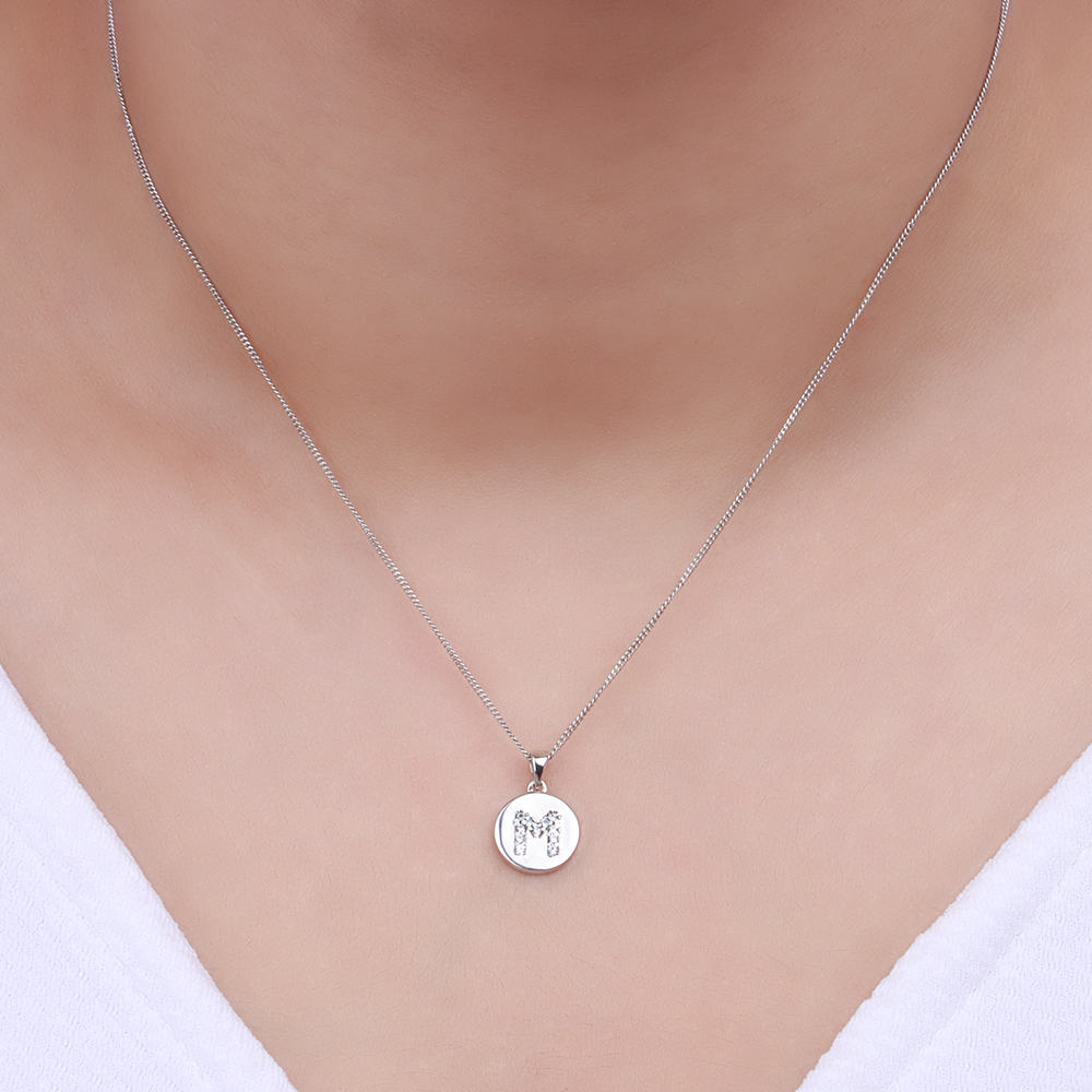 Pave Setting Round Initial Pendant Necklace