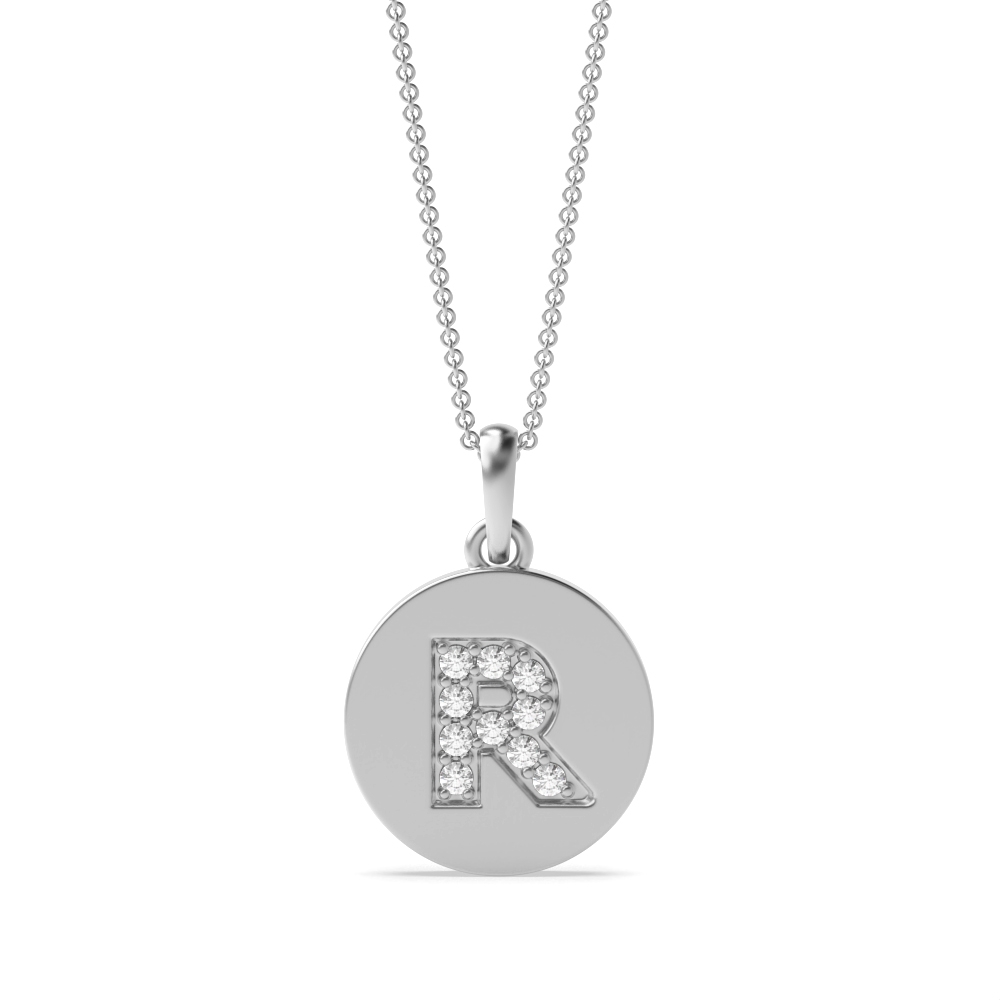 Disc 'R' Initial Name Moissanite Necklace (10mm X 15mm)