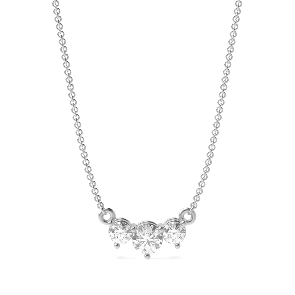 4 Prong Round Lab Grown Diamond Trilogy Lab Grown Diamond Necklace(3.7mm X 8.8mm)