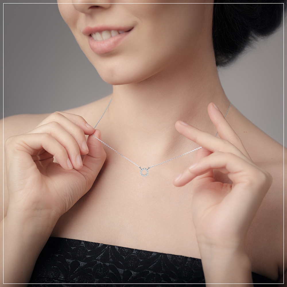 Pave Setting Round LuminaStone Lab Grown Diamond Circle Pendant Necklace