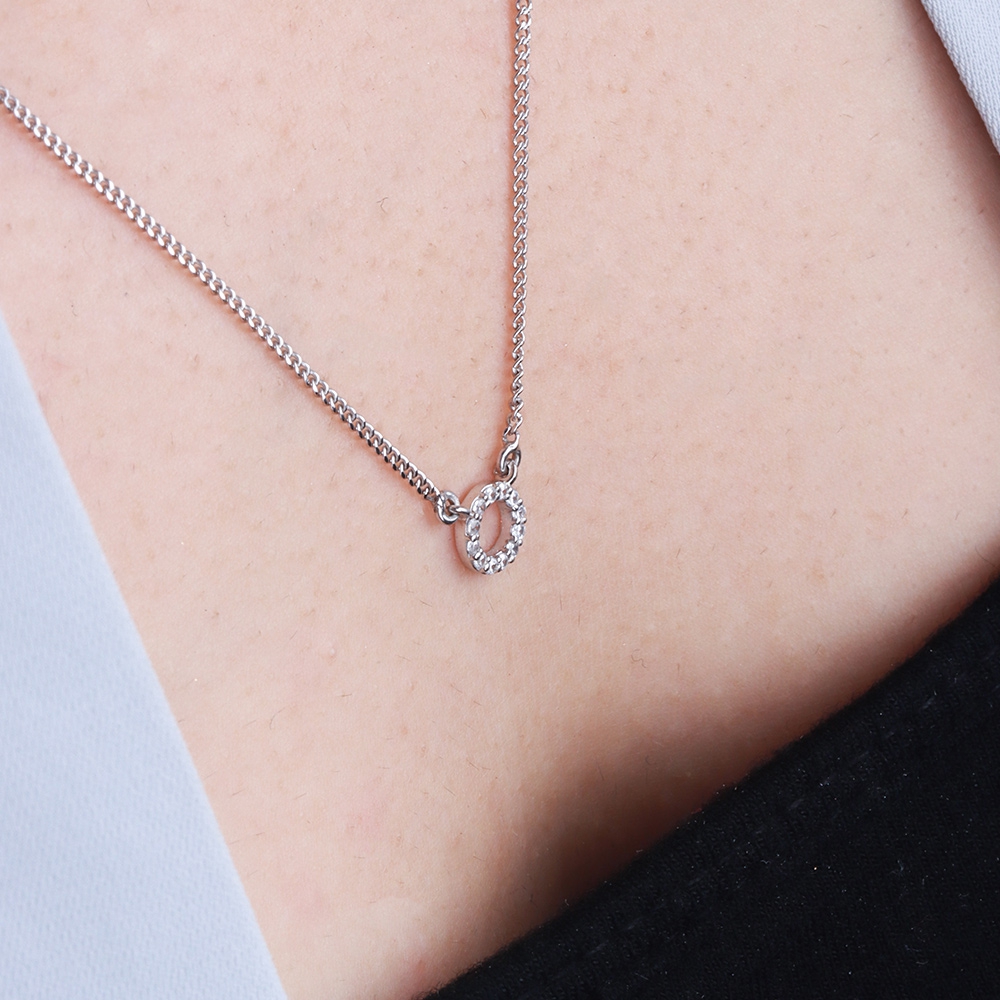 Pave Setting Round Rose Gold petit Circle Pendant Necklace