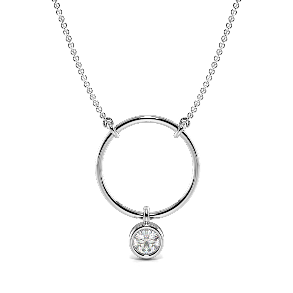 Bezel Setting Round  Lab Grown Diamond Circle Pendant Necklace(14.2mm X 10.5mm)