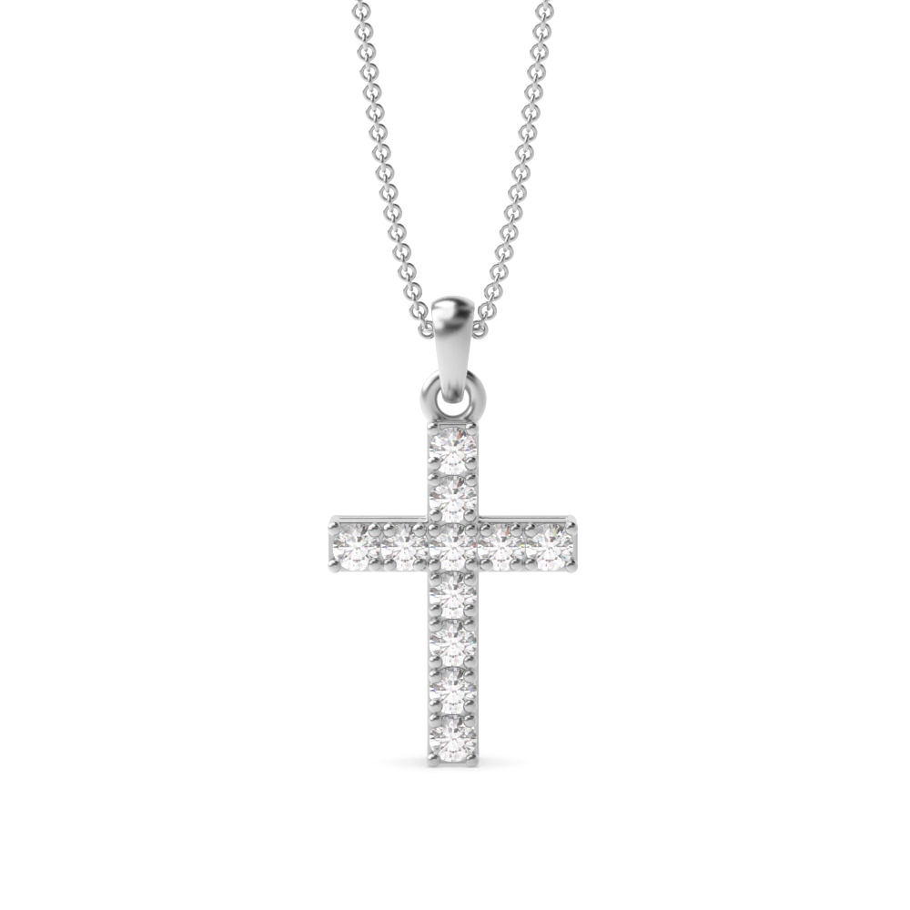 4 Prong Round Elegant Diamond Cross Necklace for Women(17.5mm X 9.0mm)