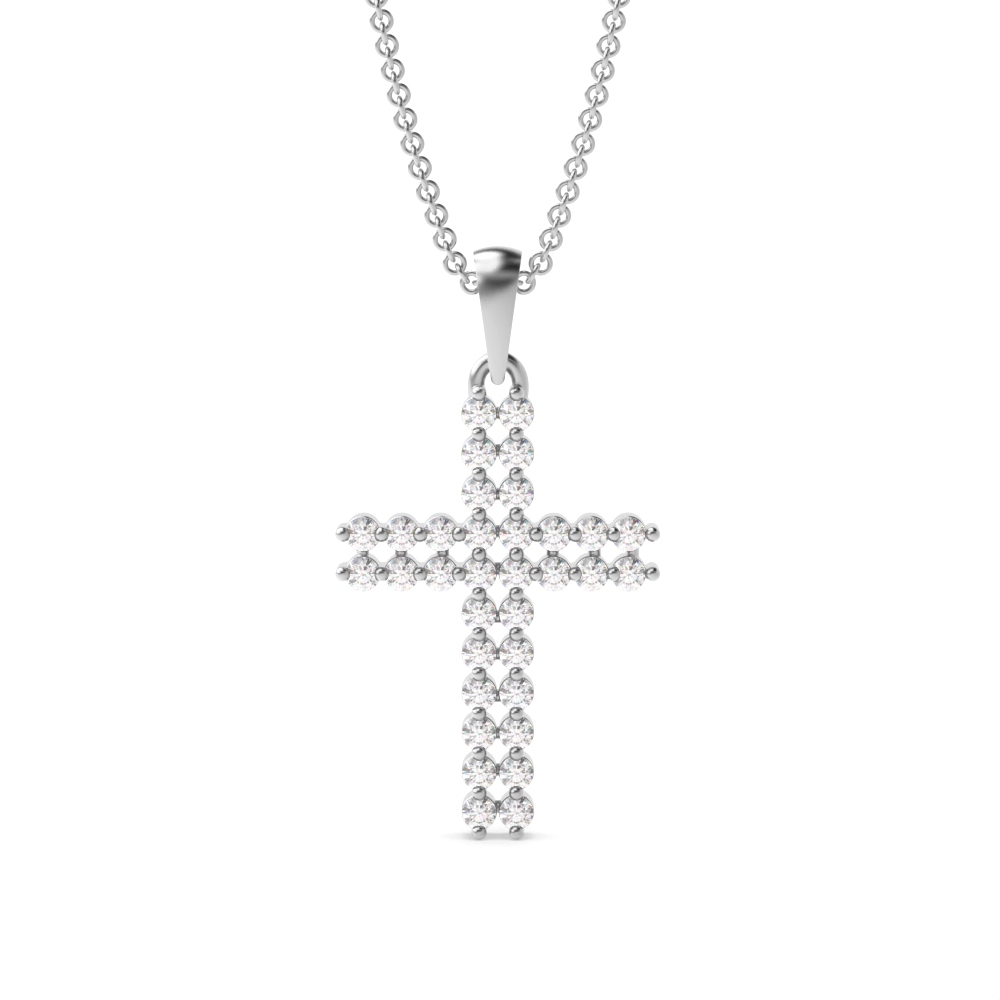 2 Prong Round Two Row Lab Grown Diamond Platinum & Gold Cross Necklace(15.5mm X 10.6mm)