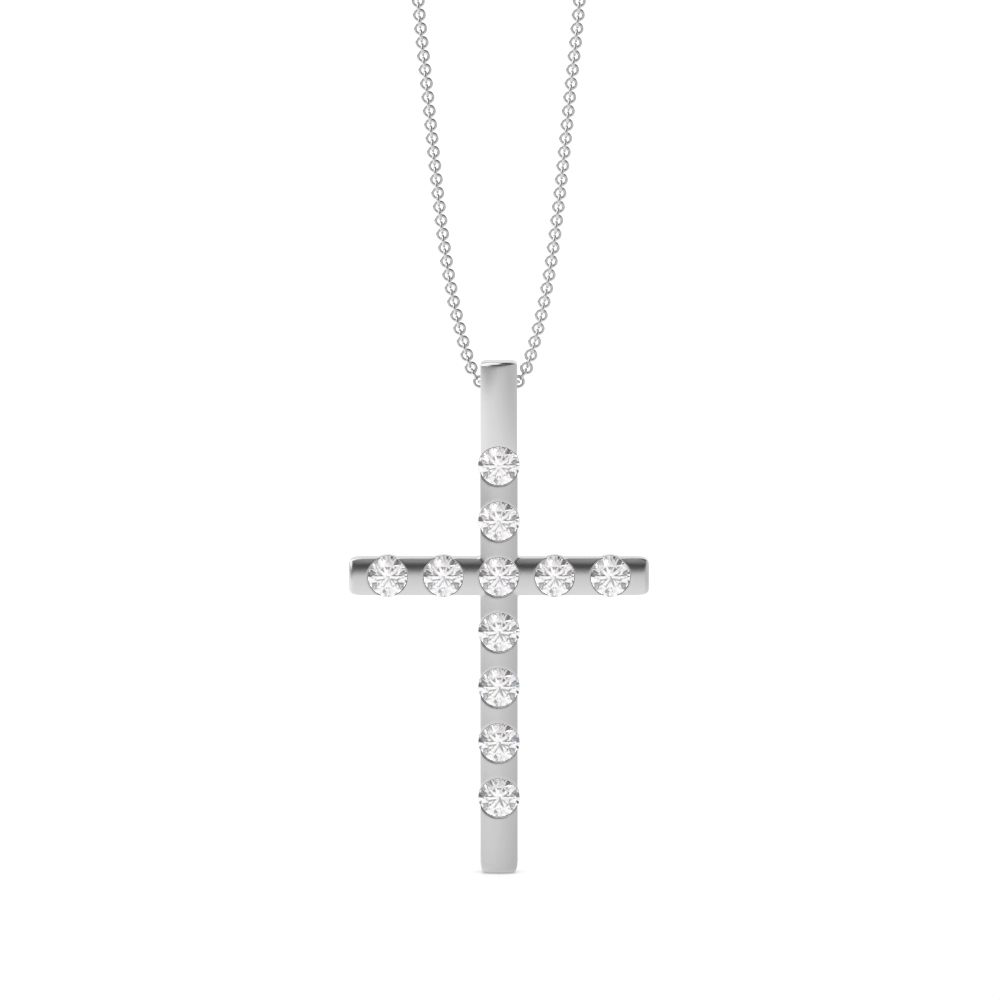 Flush Setting Round Delicate Diamond Cross Necklace For Women(28.5mm X 19.2mm)