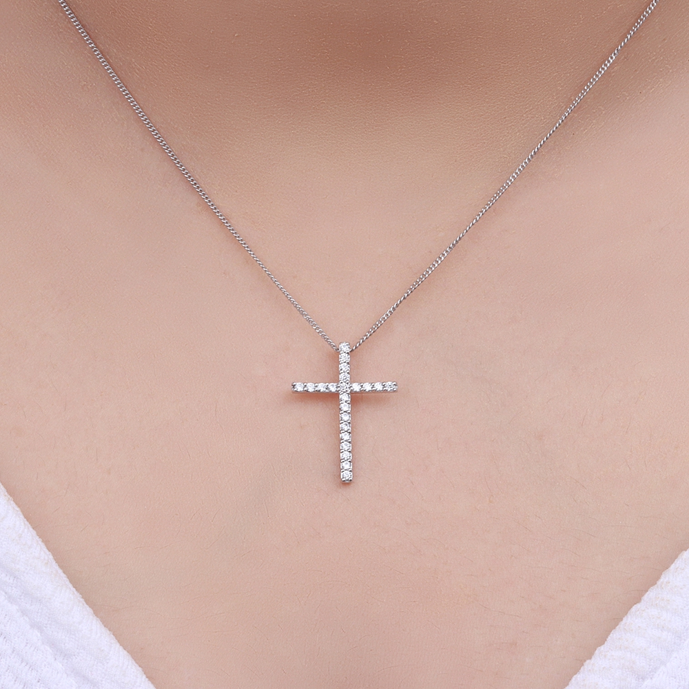 4 Prong Round LegacyCross Naturally Mined Diamond Cross Pendant Necklace