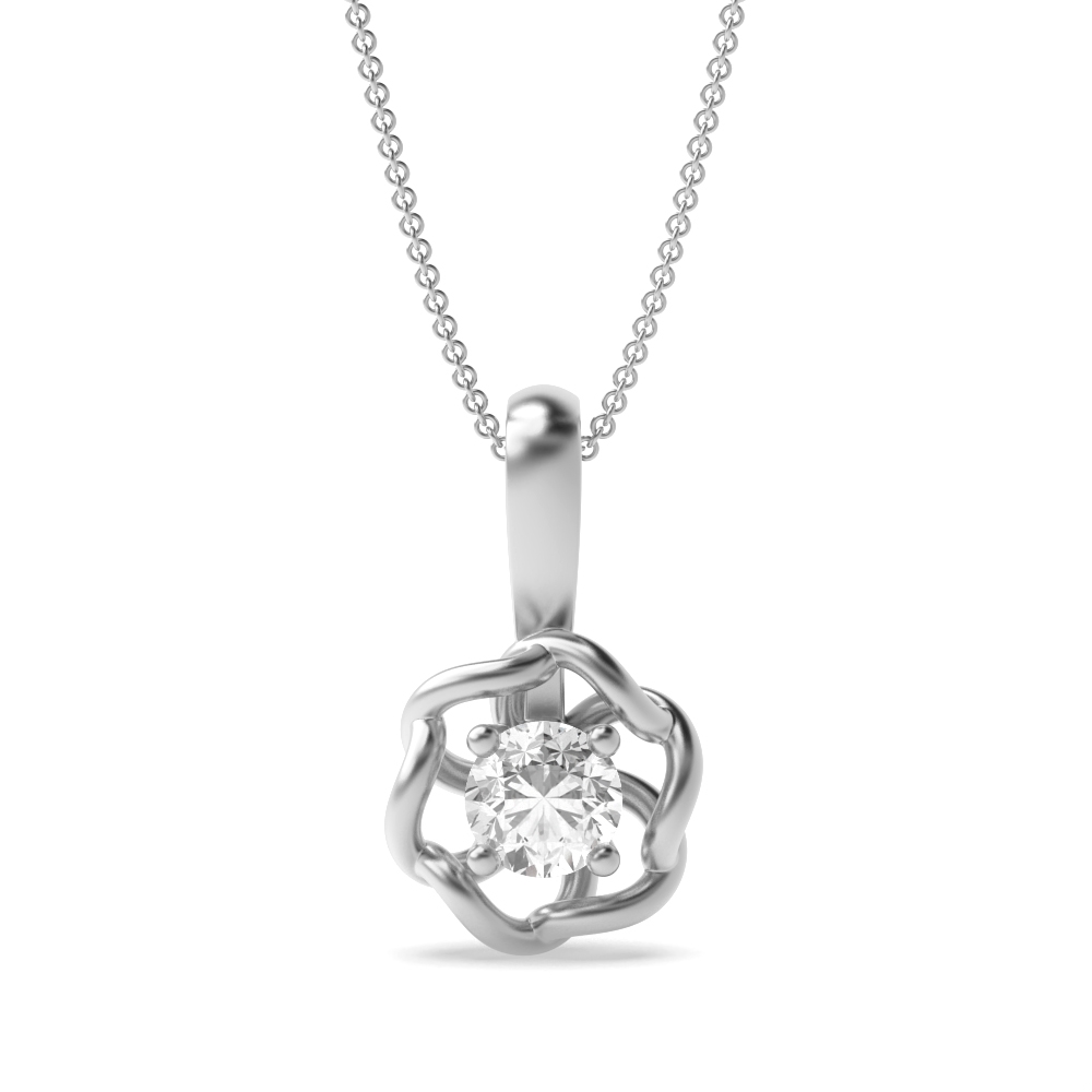 4 Prong Round Swirl Style Moissanite Solitaire Pendant Necklace