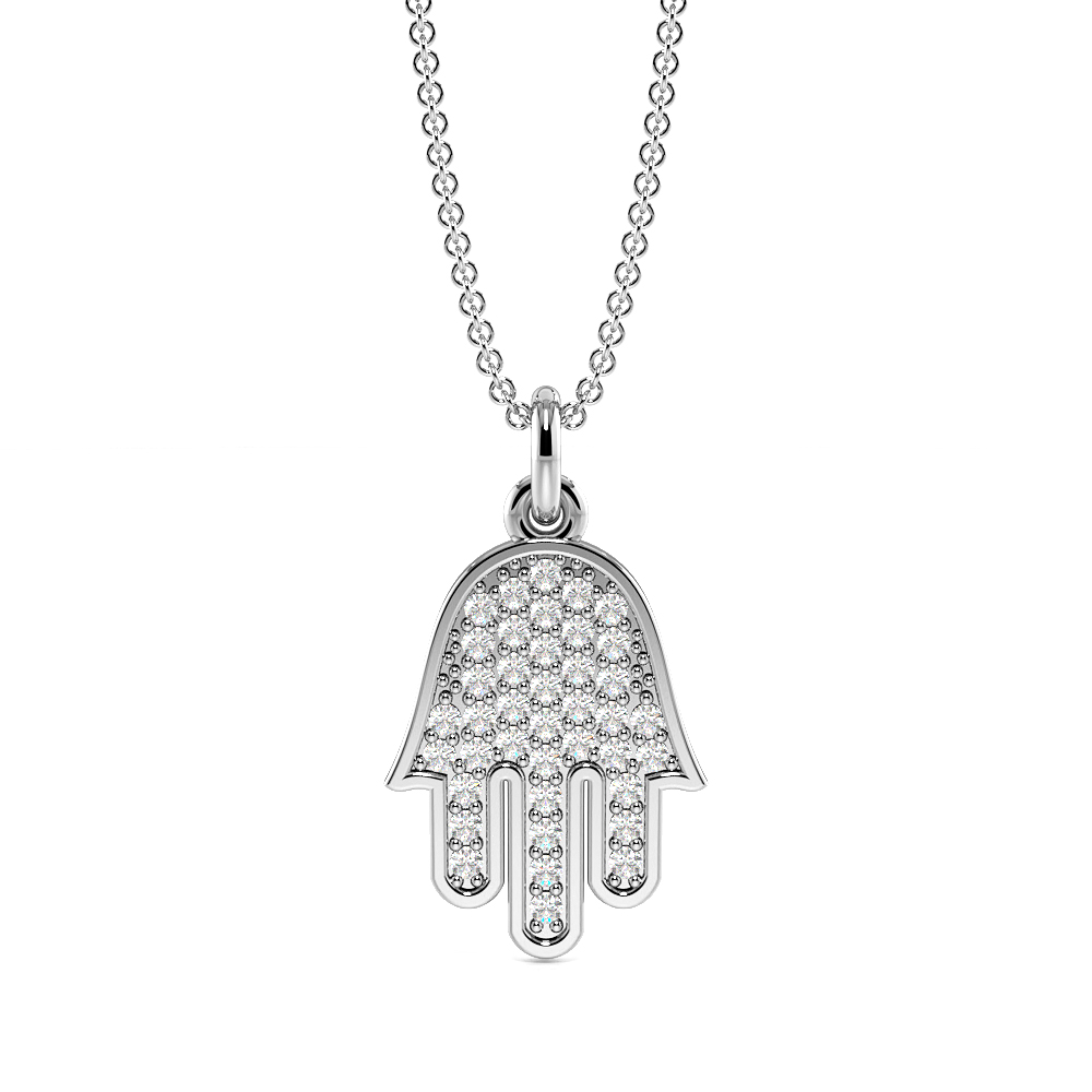 Pave Setting Round Hamsa Style Lab Grown Diamond Cluster Necklace(13.0mm X 8.5mm)