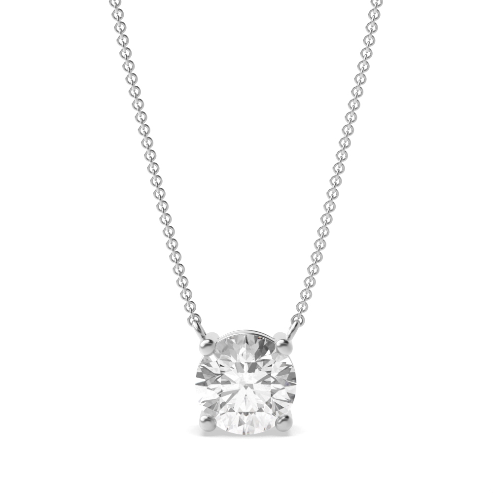 4 Prong Setting Round Diamond Solitaire Pendant For Ladies